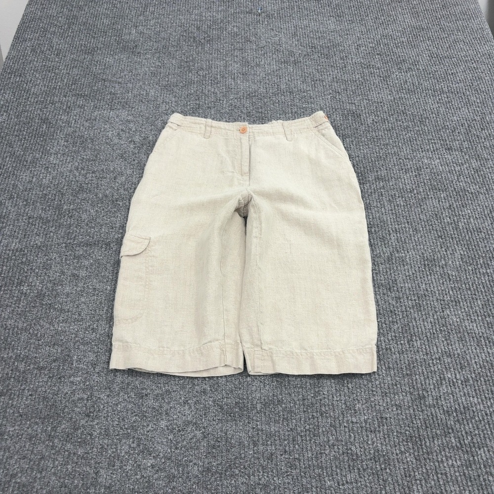 J Jill Shorts Womens 4 Beige Linen Cargo Pockets Casual Summer Coastal Style